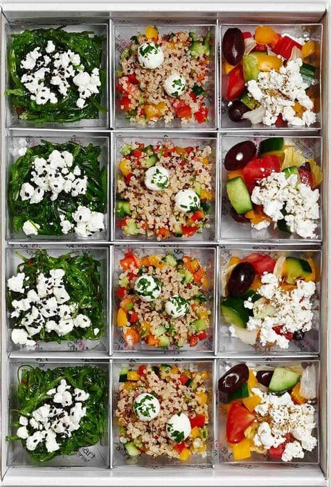 Mini Salad (Hummus, Greek, Fatoush, Tabouleh, Beetroot, Quinoa, Mutabal, Corn, Artichoke)